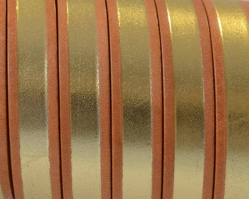 Flat Leather cord. 10x2mm. Flat. Natural-gold. Best Quality.