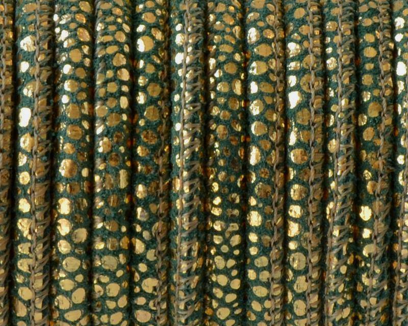 Round Stitched leather cord. 4.5mm. Green-gold. Best Quality.