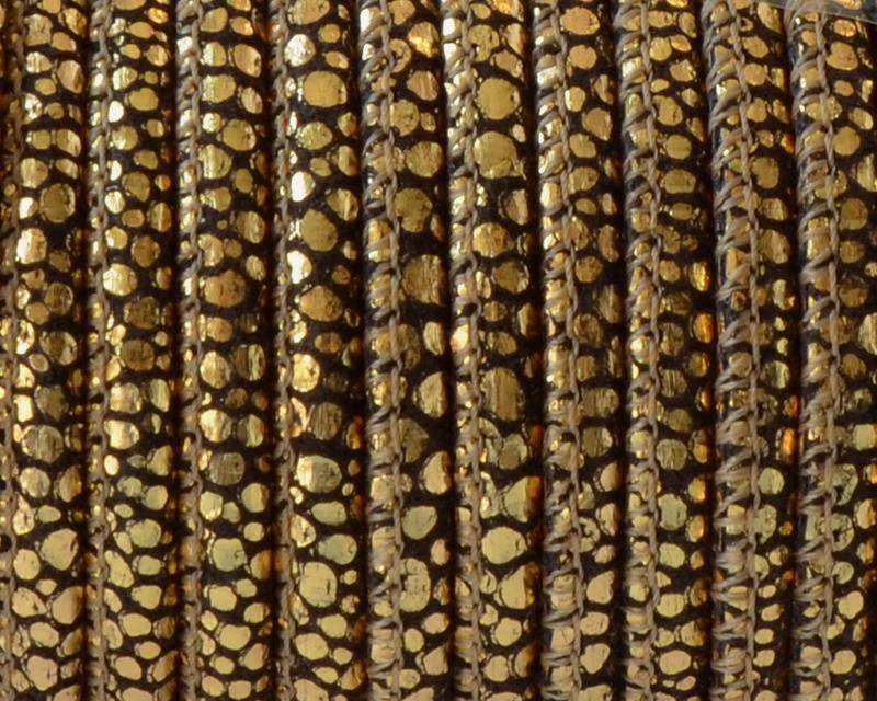 Round Stitched leather cord. 4.5mm. Dark brown-gold. Best Quality.