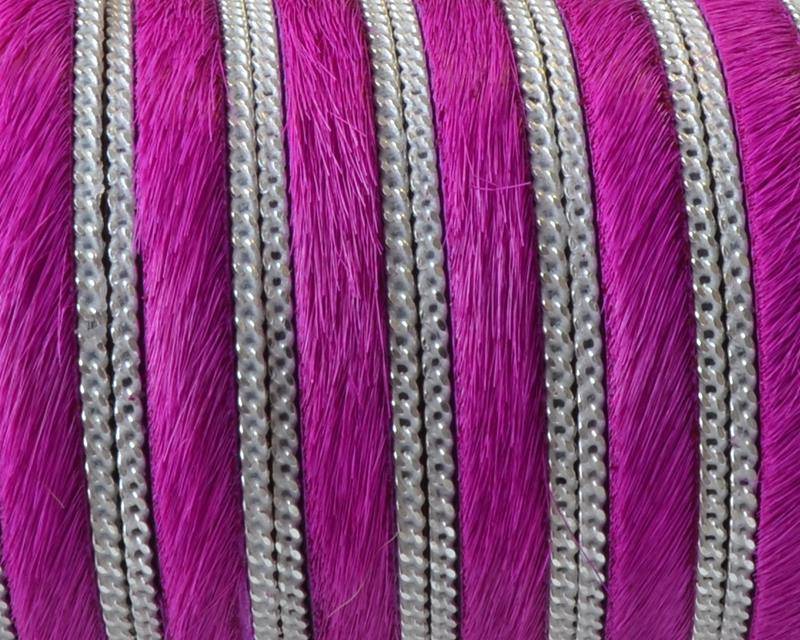 Colored cow hair leather cord. With chain. Flat. 10x1.5mm. Fuchsia-silver.Best Quality