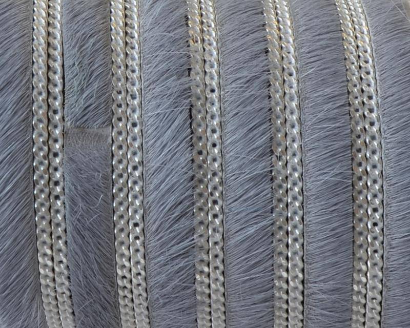 Colored cow hair leather cord. With chain. Flat.10x1.5mm.Grey-silver.Best Quality