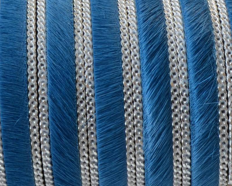Colored cow hair Flat leather cord. With chain. 10x1.5mm. Turquoise-silver.Best Quality