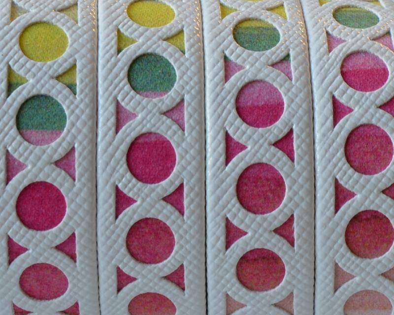 Synthetic fancy cord. Flat. 12x1.5mm. White-multicolor. Best Quality.