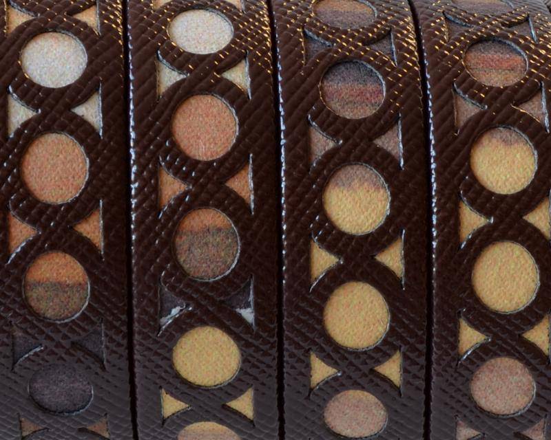 Synthetic fancy cord. Flat. 12x1.5mm.Dark brown-multicolor.Best Quality.