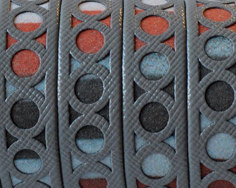 Synthetic fancy cord. Flat. 12x1.5mm. Grey-multicolor. Best Quality.