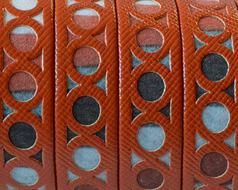 Synthetic fancy cord. Flat. 12x1.5mm. Orange-multicolor. Best Quality.