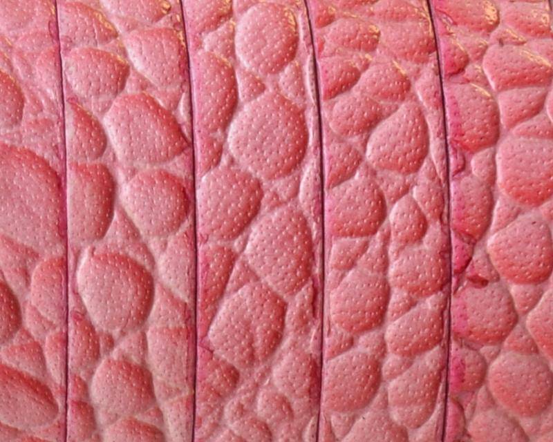 Flat Leather cord. 10x1.5mm. Snake engraved. Pink. Best Quality.