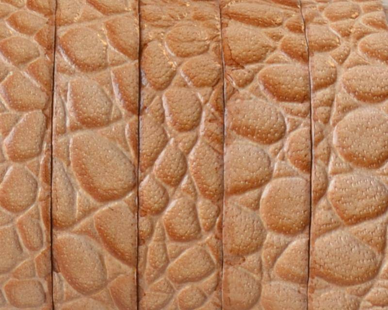 Flat Leather cord. 10x1.5mm. Snake engraved. Natural. Best Quality.