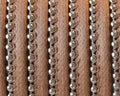 Waxed leather cord with chain. 7x2mm. Camel-silver. Best Quality.