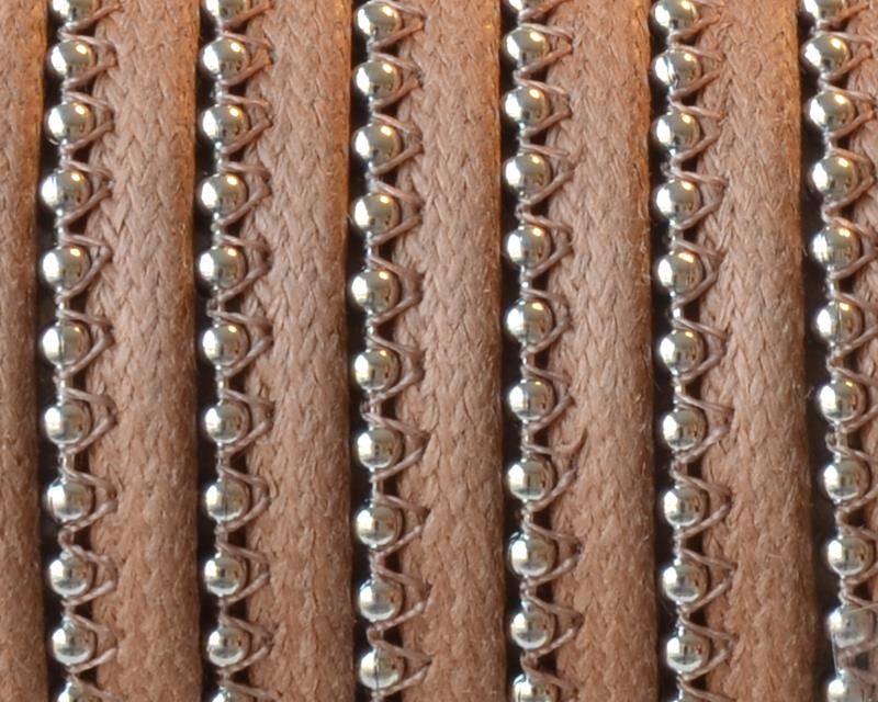 Waxed leather cord with chain. 7x2mm. Camel-silver. Best Quality.