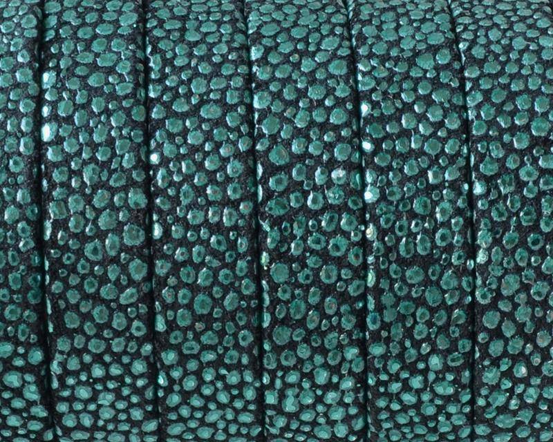 Flat Leather cord. 10x2mm. Stingray. Green. Best Quality.