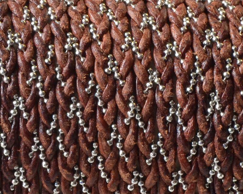 Kangaroo leather Flat braided cord. With chain. 3x1.8mm. Brown.Best Quality