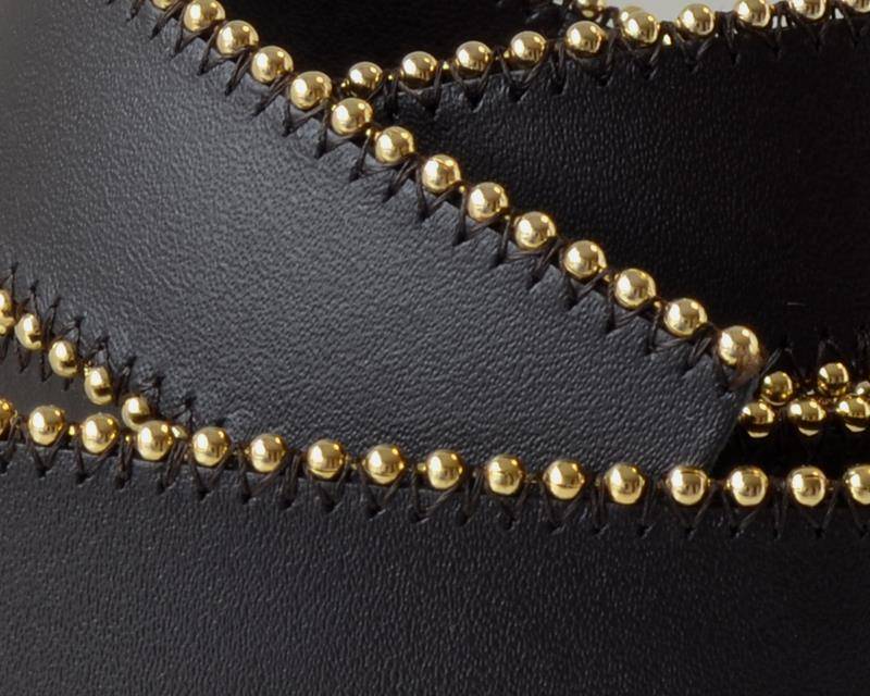 Flat Leather cord with chain. 24mm. Dark brown-gold. Best Quality.