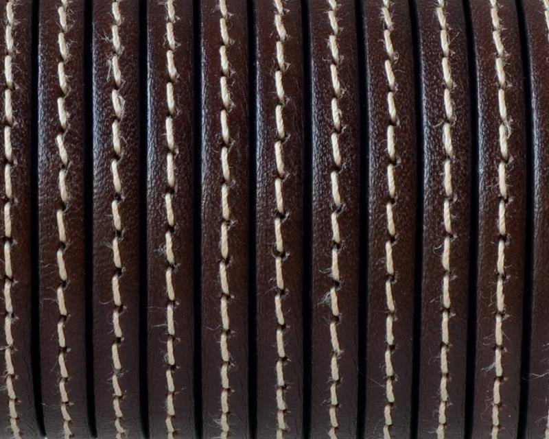 Flat Stitched leather cord. 5x1.5mm. Dark brown. Best Quality