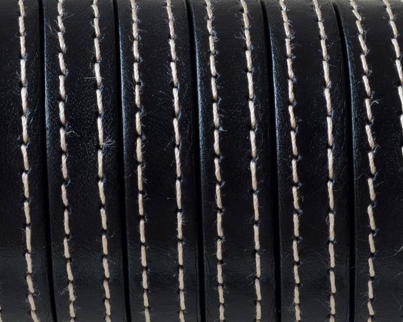 Flat Stitched leather cord.10x2mm. Black. Best Quality.