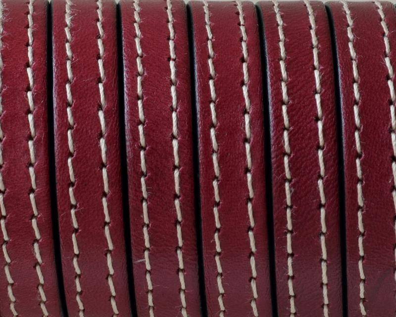 Flat Stitched leather cord.10x2mm. Burdeous. Best Quality.