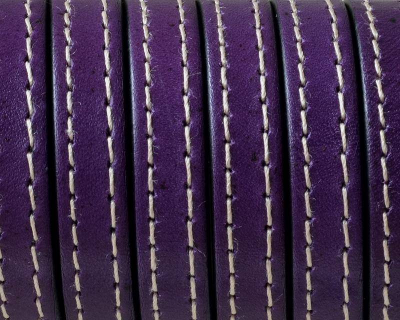 Flat Stitched leather cord.10x2mm. Violet. Best Quality.