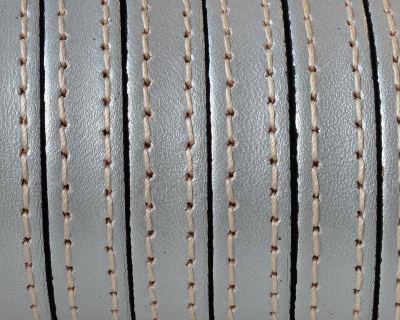 Flat Stitched leather cord.10x2mm. Metallic silver. Best Quality.