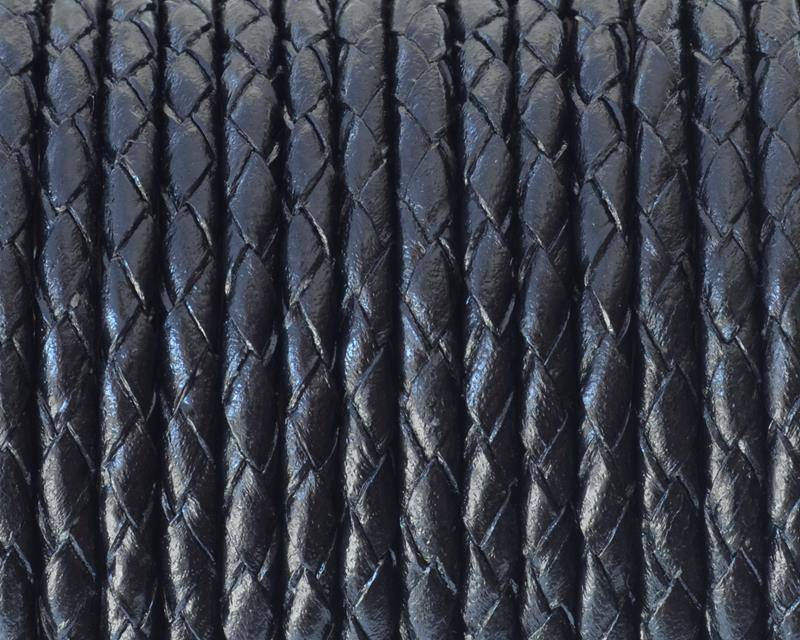 Bolo Braided Round Leather Cord. 3mm. Black. Best Quality.