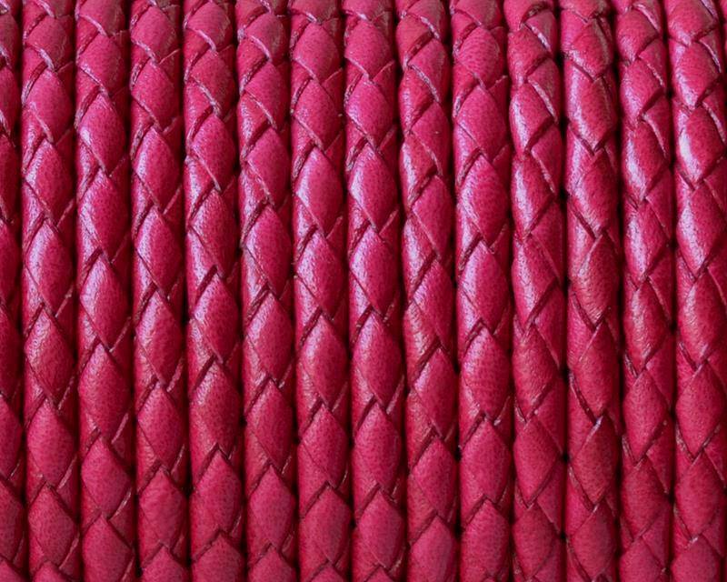Bolo Braided Round Leather Cord. 3mm. Fucsia. Best Quality.