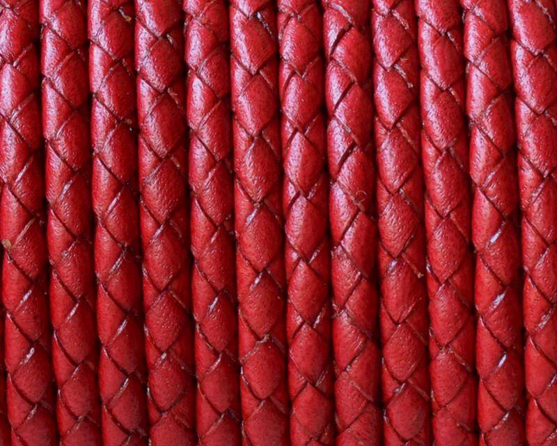 Bolo Braided Round Leather Cord. 3mm. Red. Best Quality.