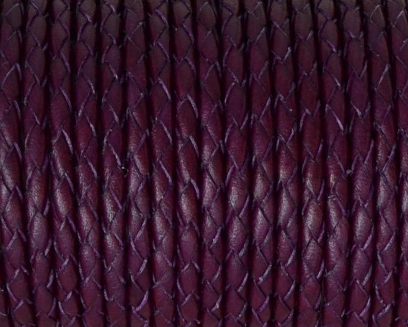 Bolo Braided Round Leather Cord. 3mm. Violet. Best Quality.