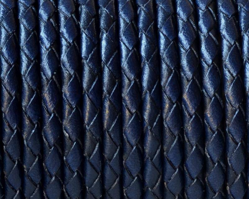 Bolo Braided Round Leather Cord. 3mm. Blue. Best Quality.