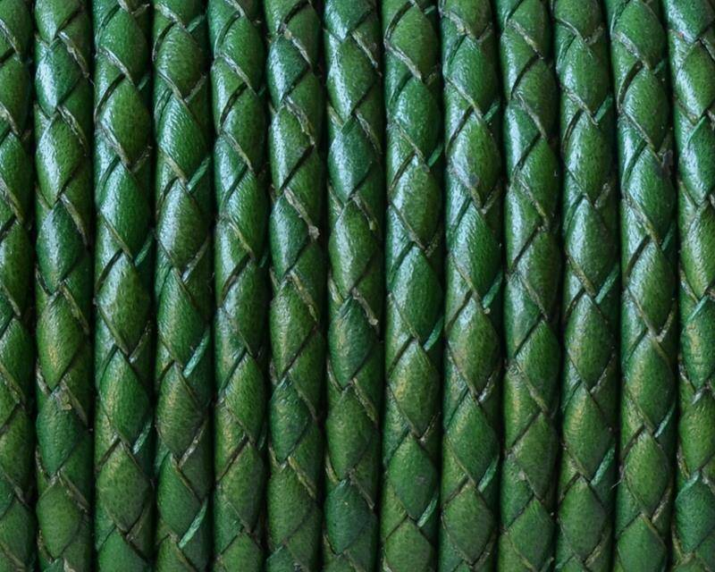 Bolo Braided Round Leather Cord. 3mm. Green. Best Quality.
