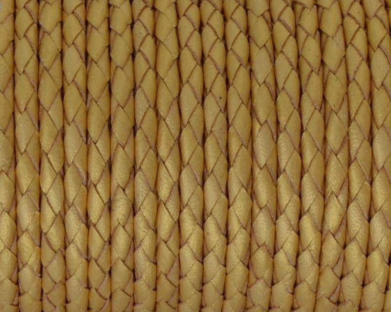 Bolo Braided Round Leather Cord. 3mm. Metallic gold. Best Quality.