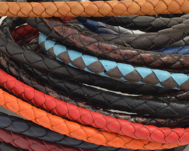 Bolo Braided Round Leather Cord. 5mm. MIX. Best Quality. 20cm strand 20cm strand