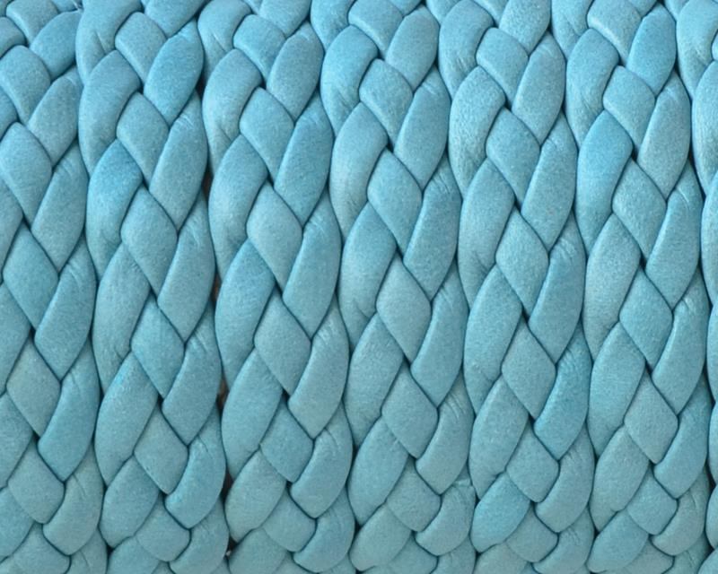 Braided plain leather cord 9x2mm. Denver. Turquoise. Best Quality.