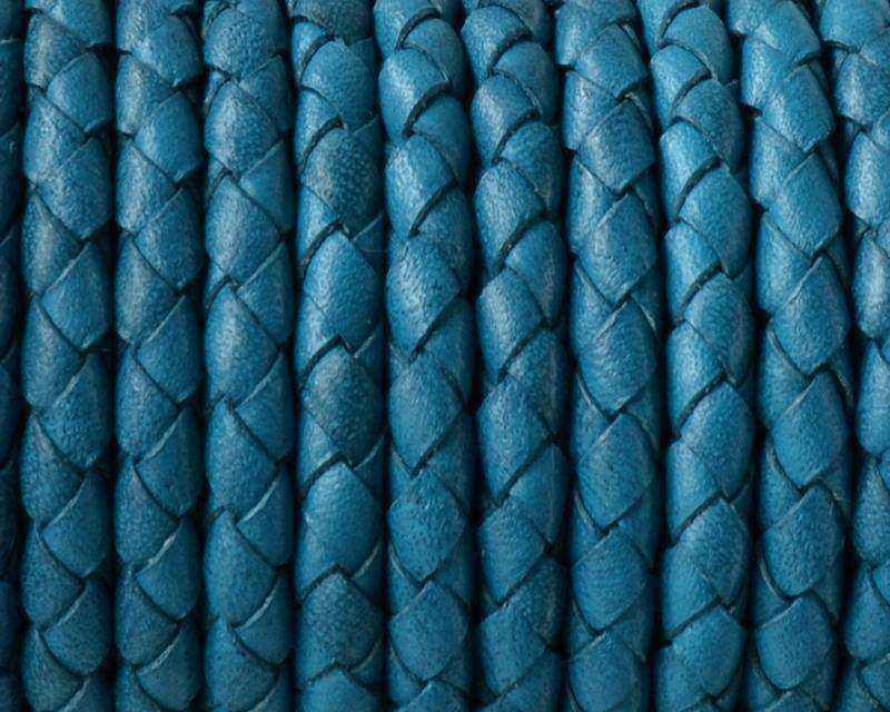 Braided round leather cord 5mm. Turquoise. Best Quality.