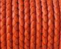 Braided round leather cord 5mm. Orange. Best Quality.
