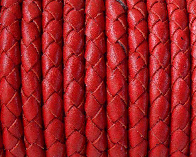 Braided round leather cord 5mm. Red. Best Quality.