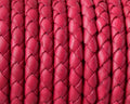 Braided round leather cord 5mm. Fuchsia. Best Quality.