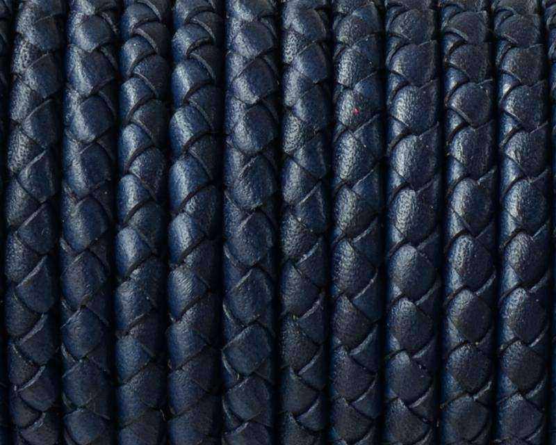 Snake leather cord braided round 5mm. Navy Blue. Best Quality.