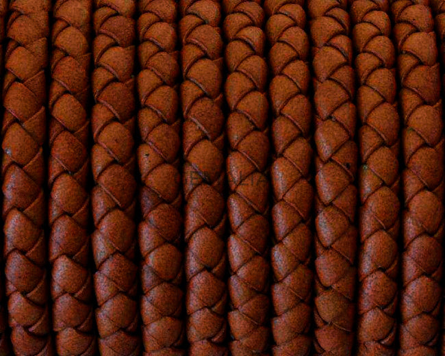 Snake leather cord braided round 5mm. Medium Brown. Best Quality.