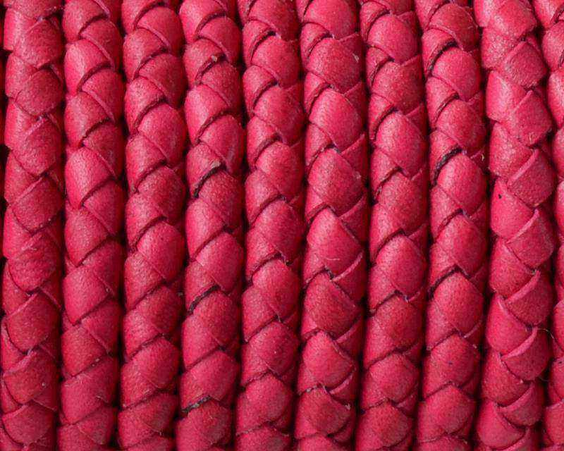 Snake leather cord braided round 5mm. Fuchsia. Best Quality.