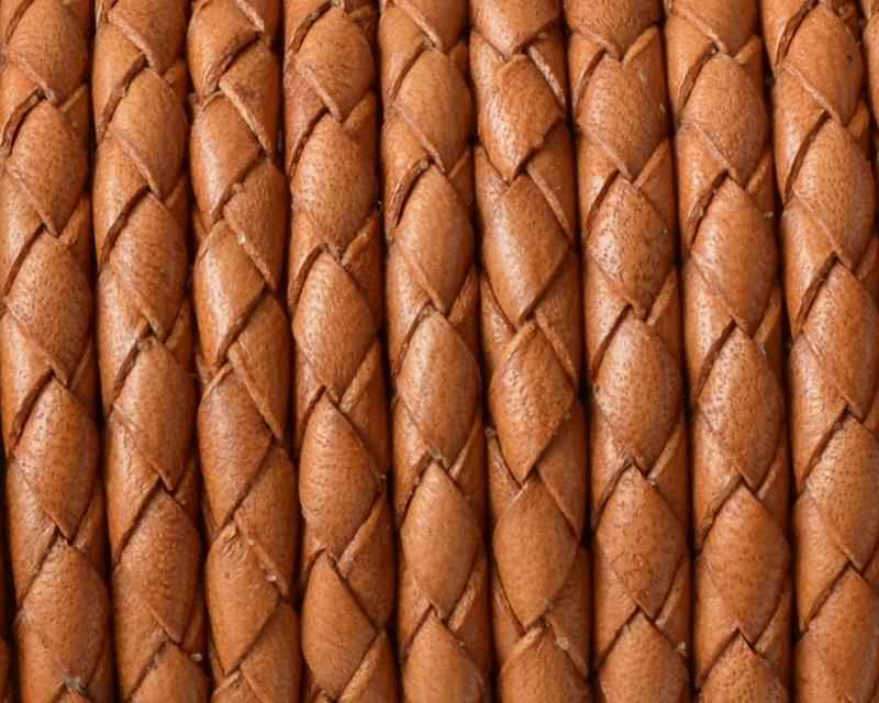 Bolo Braided Round leather cord. 4mm. Light brown. Best Quality.