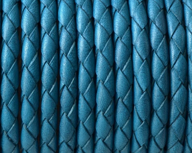 Bolo Braided Round leather cord. 4mm. Turquoise blue. Best Quality.