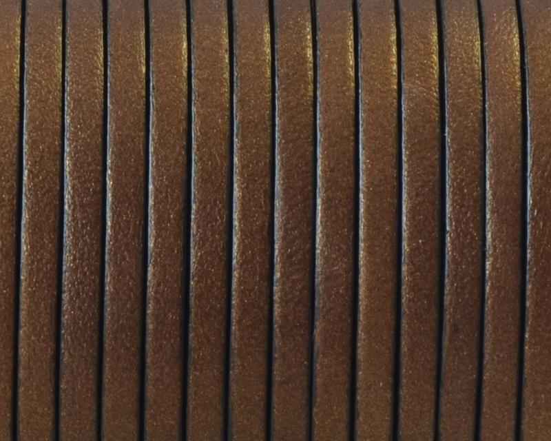 Flat leather cord 3x1,5mm. Metalic old gold. Best Quality.
