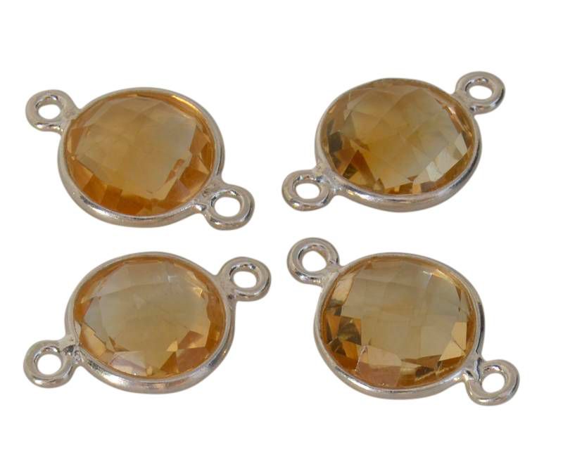 Citrine/Silver 925. Connector. Coin. Faceted. 10-11mm. Silver. Inn.1mm