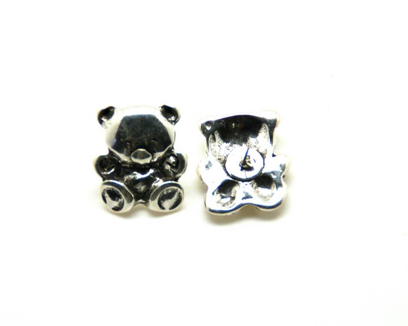 Zamak. Earrings. Bear. 20.5x18.5mm. Silver Color.