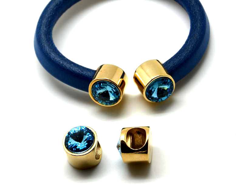 Zamak. Ending for regaliz. Coin. Gold-aquamarine.