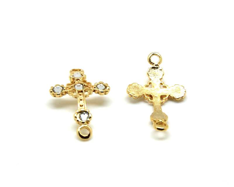 Zamak. Cross-strass. 34x28mm. Gold-crystal strass. Inn.4mm