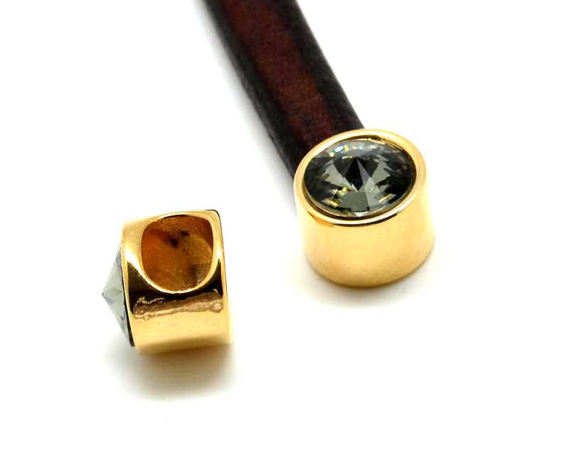 Zamak/Swarovski.Ending for Regaliz.Coin.Gold-Black Diamond.Inn.10x6mm.