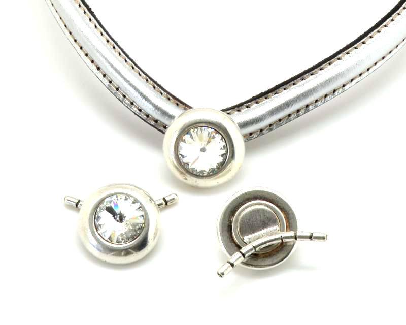 Zamak/Swarovski. Accessorie. Pendant. Coin. 20mm.Silver-Crystal.2.2mm.