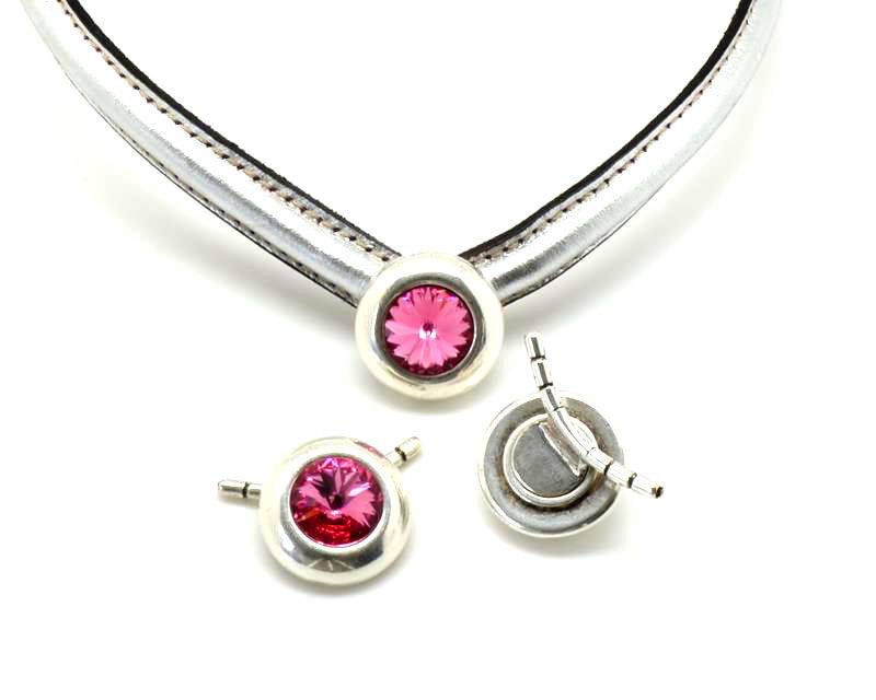 Zamak/Swarovski. Accessorie. Pendant. Coin. 20mm. Silver-Rose. 2.2mm.