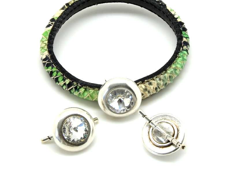 Zamak/Swarovski. Accessorie. Bracelett. Coin.20mm.Silver-Crystal.2.2mm