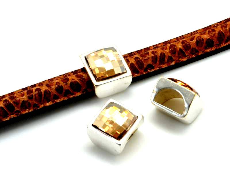 Zamak/Swarovski. Square. 13mm. Silver-Golden Shadow. Inn.10x5mm.